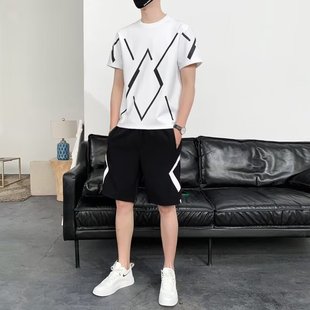 Sports suit Men's Summer Ice Silk Short-sleeved T-shirt Two-piece Fitness Loose Clothes Casual Running Sportswear