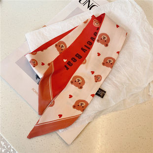 New Style Small Scarf Cute Cartoon Cute Double-Sided Silk Scarf Headband Female Long Thin Imitation Silk Ribbon Tie Bag Strap