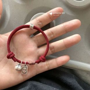 Persimmon Ruyi Handmade Six-character Woven Tibetan Adjusting Bracelet Red Rope Temperament Couple's Hand Rope