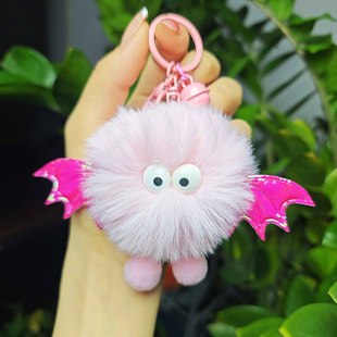 Cross-border new plush little devil coal ball imitation rex rabbit fur plush pendant car keychain schoolbag pendant wholesale