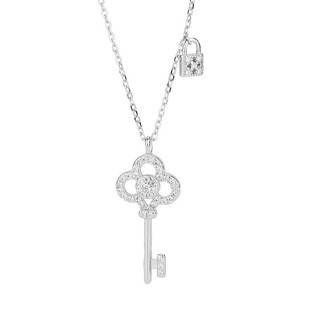 Little Red Book T Home High V Gold Snowflake Key Pendant Necklace Women's Hollow Four-leaf Clover Diamond Chain Woolen Chain