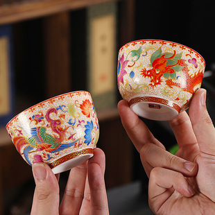 New Enamel Tea Cup Dehua Cloisonne Craft Dragon and Phoenix Pair Cup Large Capacity Master Cup High-Grade Accompanying Ceremony