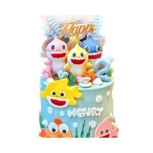 Cross-border hot jewelry toy shark baby a set of 8 cartoon toys hand cake decoration cute ornaments