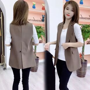 Internet Celebrity Casual Fashion Vest Women's 2024 Autumn New Korean-style All-match Top Collar Back Split Button Top