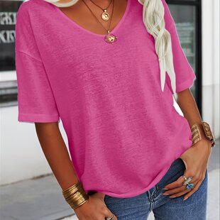 Women's Plus Size V-Neck Half Sleeve Loose Fit Casual Shirt
