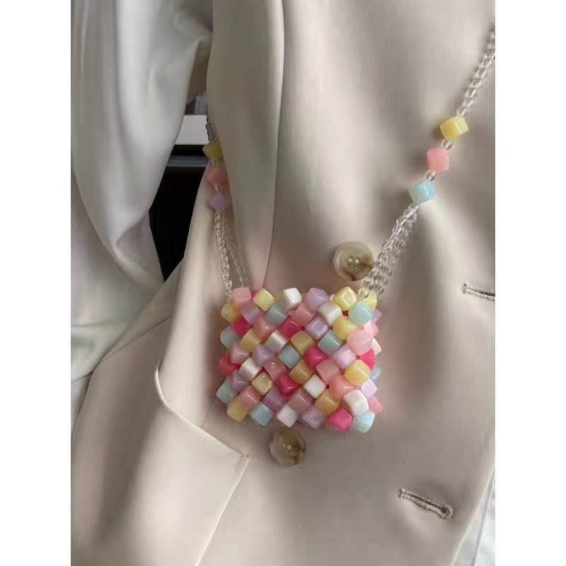 Transparent jelly candy-colored exquisite small handbag for women, niche design, crossbody mini pink coin purse/lipstick bag