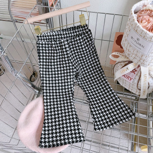 Korean Style Girls' Pants 2023 Spring New Arrival Black and White Plaid Casual Pants Wide Leg Pants Spring and Autumn New Arrival
