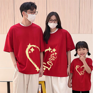 New 2025 Summer Parent-Child Suit for Family of Three Cotton T-shirt Western Style Mother and Daughter Crewneck Short Sleeve Top
