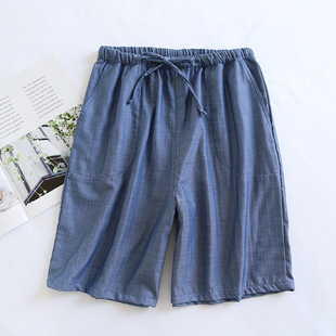 Men's Summer Thin Cotton Loose Double Gauze Pajama Pants Cotton Cotton Yarn Home Pants Shorts