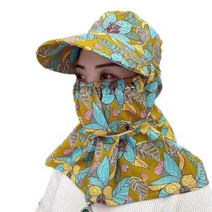 Cotton Silk Floral Sunscreen Hat 2024 Summer New Work Sunshade Hat Outdoor Riding Neck Protection Face Tea Picking Hat