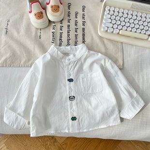 Children's stand collar shirt 0-5 years old autumn South Korea children's clothing boys fashion simple shirt baby autumn fashion AY410