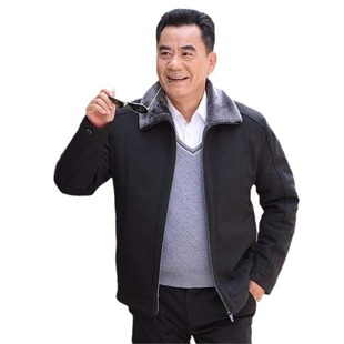 Men's Autumn and Winter Jacket Men's Middle-aged Thick Middle-aged Winter Jacket fleece-lined Thickened Cotton-padded Dad Jacket