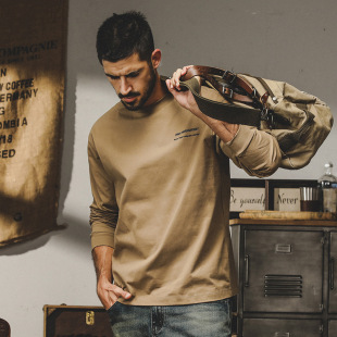 Jereno American-style heavy T-shirt men's long-sleeved autumn new pure cotton single-layer loose simple printed bottoming T-shirt