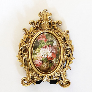 Creative American retro resin photo frame gold carved photo frame stand sample room home decoration oval frame