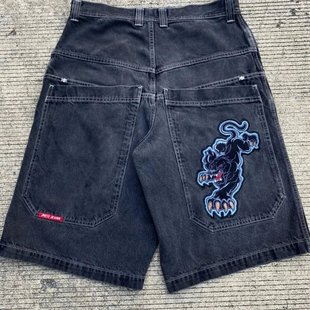 Five-point Pants Men's Loose Wide-leg American Style Retro Gradient Jeans Men's Trendy Brand High Street Straight oversize Spring and Autumn