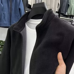 Ao Grain Fleece Sweater Men's Vertical Collar Zipper Cardigan Jacket Autumn and Winter Men's Thickened Warm Polar Fleece Solid Color Jacket