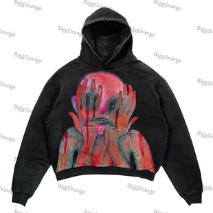 fleece-lined Cross-border Hot Street Fashion Brand Skull Pullover Sweat Surrounding 3D Digital Printing Casual Hooded Sweat