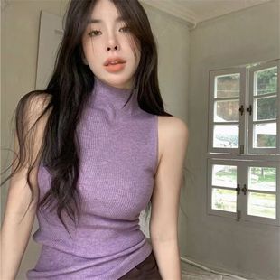 Pure Sexy Spice Girls High Collar Sleeveless Knitted Camisole Summer Fashionable Slim-fit Slimming Stretch Base Top