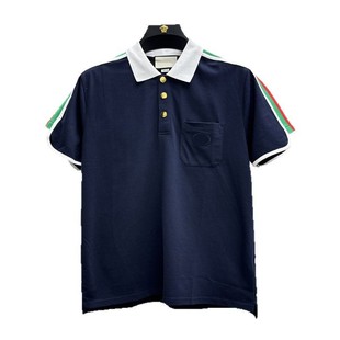 2025 Spring and Summer New Style Chest Pocket LOGO Letter Embroidery Red and Green Ribbon Casual Short-sleeved POLO Shirt for Men and Women