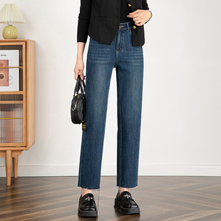If the spring of 2025 high waist Joker Denim straight pants women's elastic waist slim nine cigarette pants 8159