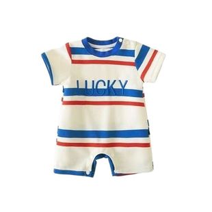 Baby's jumpsuit summer baby's short-sleeved thin khaki summer newborn's 100-day super-cute western-style climbing clothes