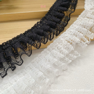 4.5cm Black and White Double Lace Pleated Lace Clothes Collar Cuff Accessories Handmade DIY Goo Card Fan