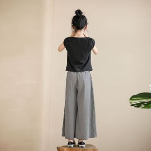 Summer thin loose casual wide leg pants girls cropped skirt pants black and white slim skirt pants a generation of hair