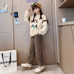 Girl's Spring and Autumn Dress Western Style Sweat suit 2024 New Fashionable Autumn and Winter Girl's Casual Pants Sports Two-piece Set
