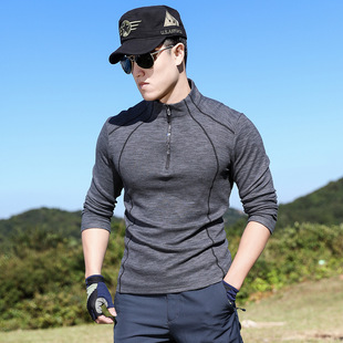 Outdoor Sports Stretch Fleece Men's Top Long-sleeved T-shirt Men's Thickened Warm Clothes Milled Plush Anti-static Winter