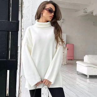 New Cross-border European and American AliExpress Amazon 2023 Autumn and Winter Women's Knitted Sweater High Collar Loose Women's Basic Sweater