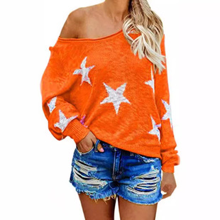Early Autumn New Amazon Cross-border Large Round Neck Long Sleeve Stars Loose Pullover Sweater Women's Sweater
