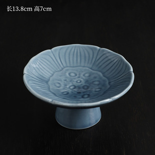 Lotus Zen high foot tea tray draining plate ceramic household Chinese snack plate fruit plate tribute plate tea tray