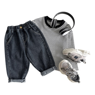 Xianao 2023 Autumn New South Korea children's clothing woven Korean style blue gray children's pants all-matching boys' jeans