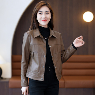Leather short coat for women 2023 Spring and Autumn New Western style slim-fit slimming top small versatile PU leather jacket