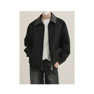 Autumn and Winter PU Leather Collar Stitching Jacket Men's Loose Retro High-end Loose Contrast Color Handsome Jacket Korean Fashionable