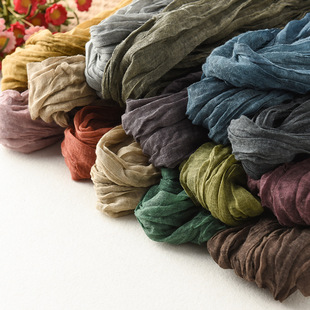 Linen Scarf 2023 Early Autumn New Arrival Dual-use Air-conditioning Towel Women's Artistic Solid Color All-match Long Pleated Scarf