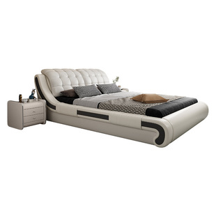 Leather Bed Leather Bed Modern Simple Master Bedroom Soft Bed Wedding Bed Double Bed 1.8-meter Tatami 1.5-meter Small Apartment