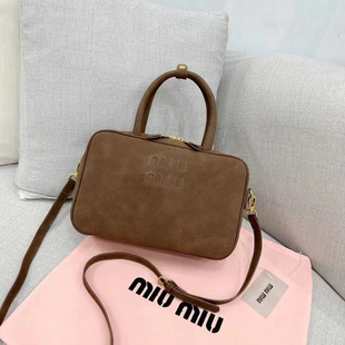 Miu Miu New Handheld Bowling Bag Retro Large Capacity Briefcase Commuter Shoulder Crossbody Tote Women's Trendy Bag