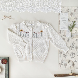 Ctuemily Spring and Autumn Cross-Border Ins Baby Girl Embroidered Cardigan Sweater Handmade Embroidered Twist Rope Jacket for Baby Girl