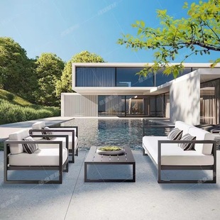 Nordic Outdoor Metal Aluminum Sofa Courtyard Villa Waterproof Sunscreen Leisure Furniture Master Hotel Sofa Villa