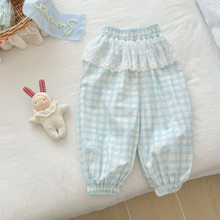 Lime Girl's Summer Pants Children's Loose Lightweight Breathable Lace Anti-mosquito Pants Women's Thin Casual Pants