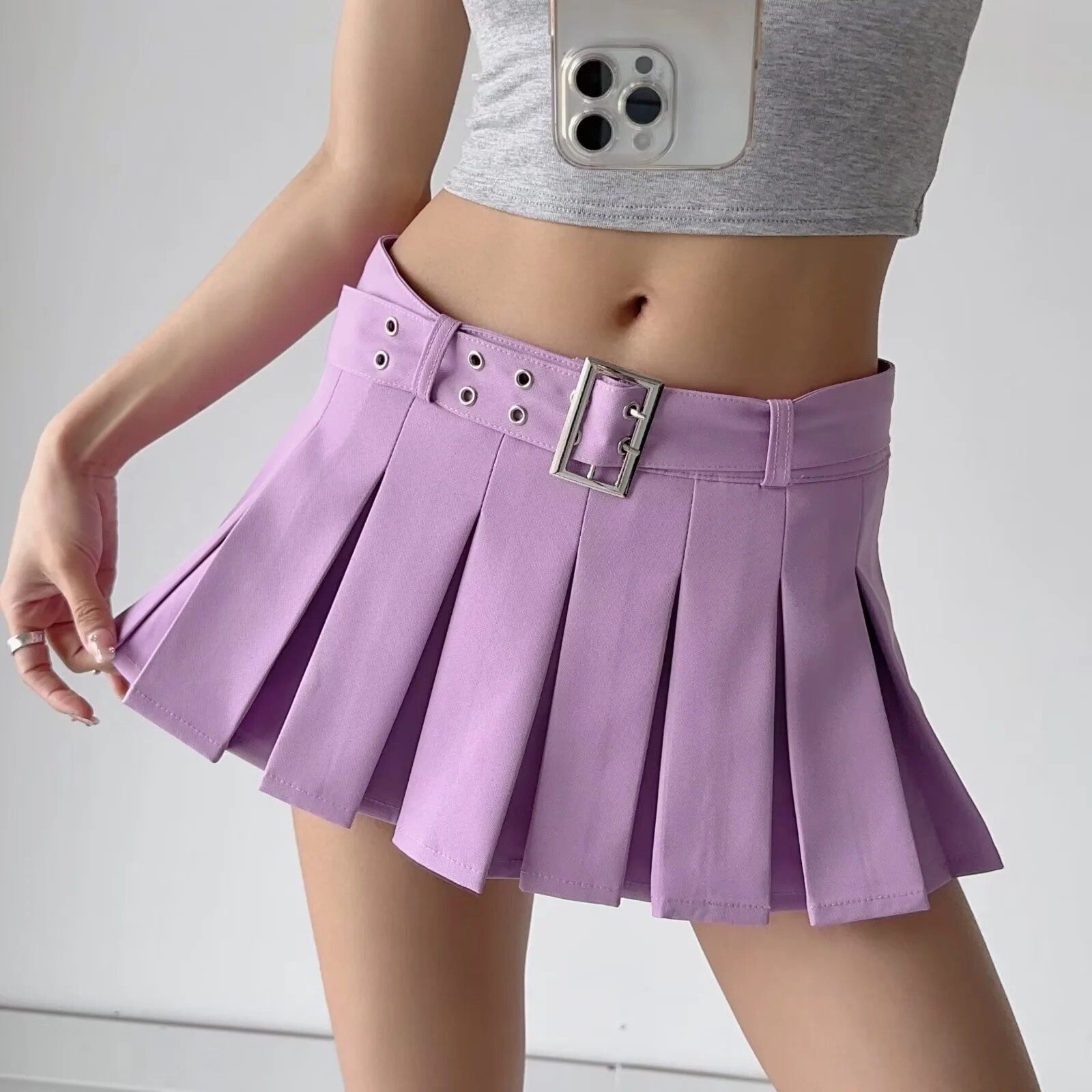 Low-Waisted Pleated Skirt, Slimming Short Skirt, European and American Street Style Design with a Workwear Belt