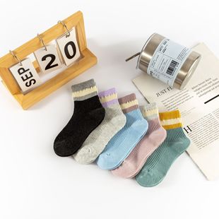 Pair Socks Children's Socks Boys and Girls Students Socks Mid-tube Children's Socks Autumn and Winter Candy Color Vertical Stripes