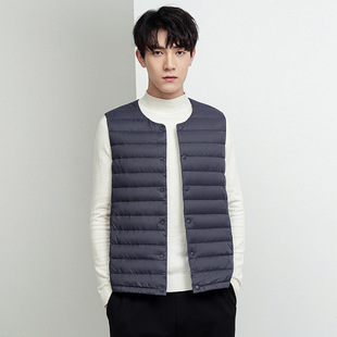 Light Down Jacket Men's Short Round Neck V-Neck 2024 Autumn and Winter Vest White Duck Down Jacket with Base Warm Jacket