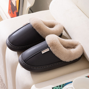 Pu waterproof cotton slippers women's home cotton shoes indoor non-slip warm can be worn outside wear-resistant thick bottom moon shoes men's wholesale