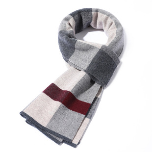 Autumn and winter new pure wool men's scarf fashion wear plaid scarf men's 100 wool scarf support generation hair