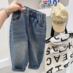 Children's Jeans Boys Autumn Pants 2024 New Boys Children's Pants Spring and Autumn Mid-Big Children's Casual Trendy Trousers