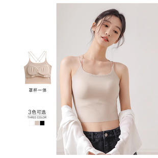 Beautiful Back Camisole Women's Belt Chest Pad Double Shoulder Strap Inner Wearing Outer Wearing Ice Silk Seamless Tube Top Underwear Base Shirt