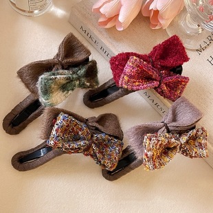 2024 New Explosions American Girl Sense Autumn and Winter Niche Contrast Color Bow Head Clip Duckbill Clip