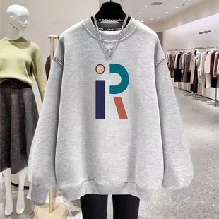 American Style Sweat Men's and Women's Autumn and Winter New Western Style Loose Round Neck Printed Pullover fleece-lined Thickened Long Sleeve Top for Outer Wear